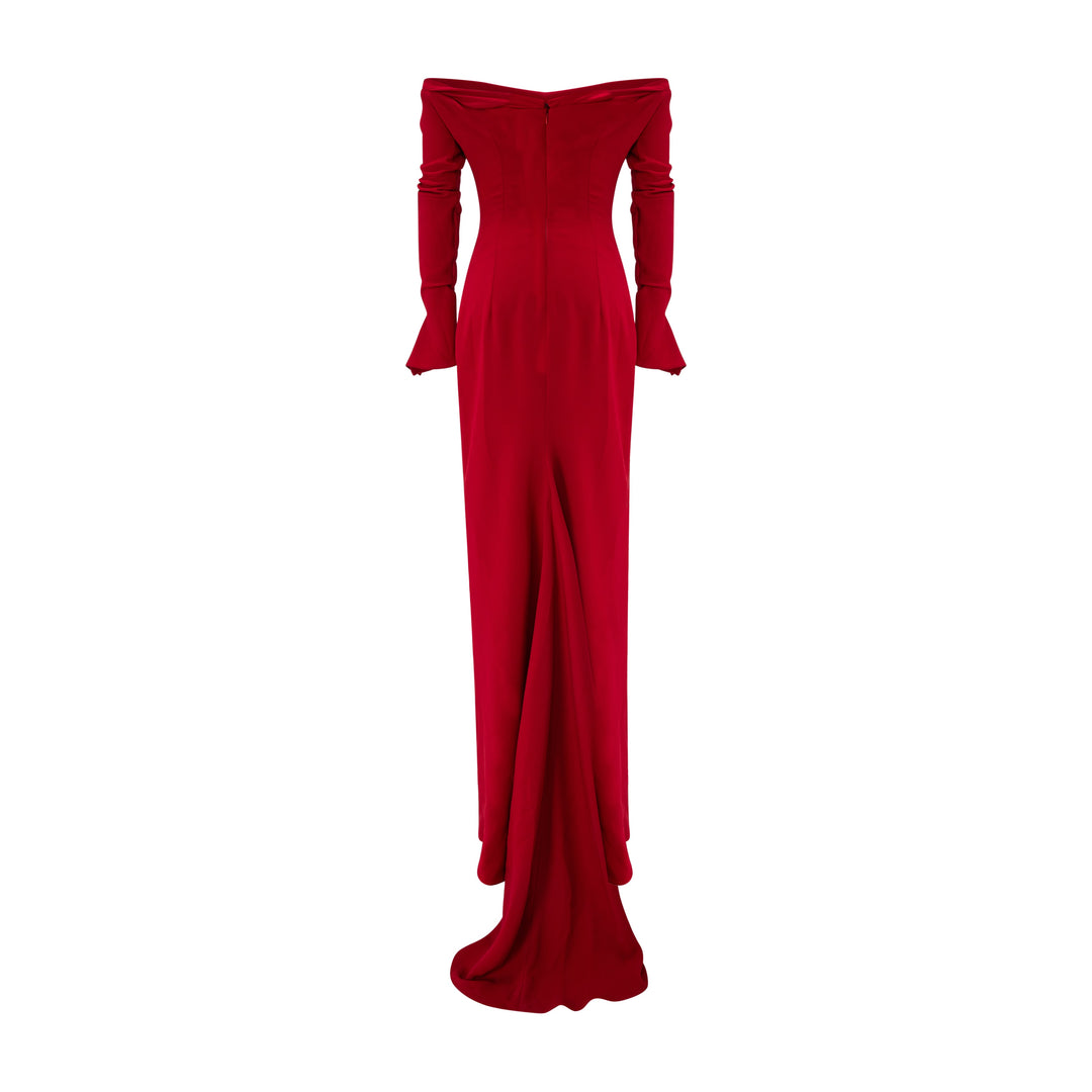 Off-Shoulder Crepe Dress With Draped Outline