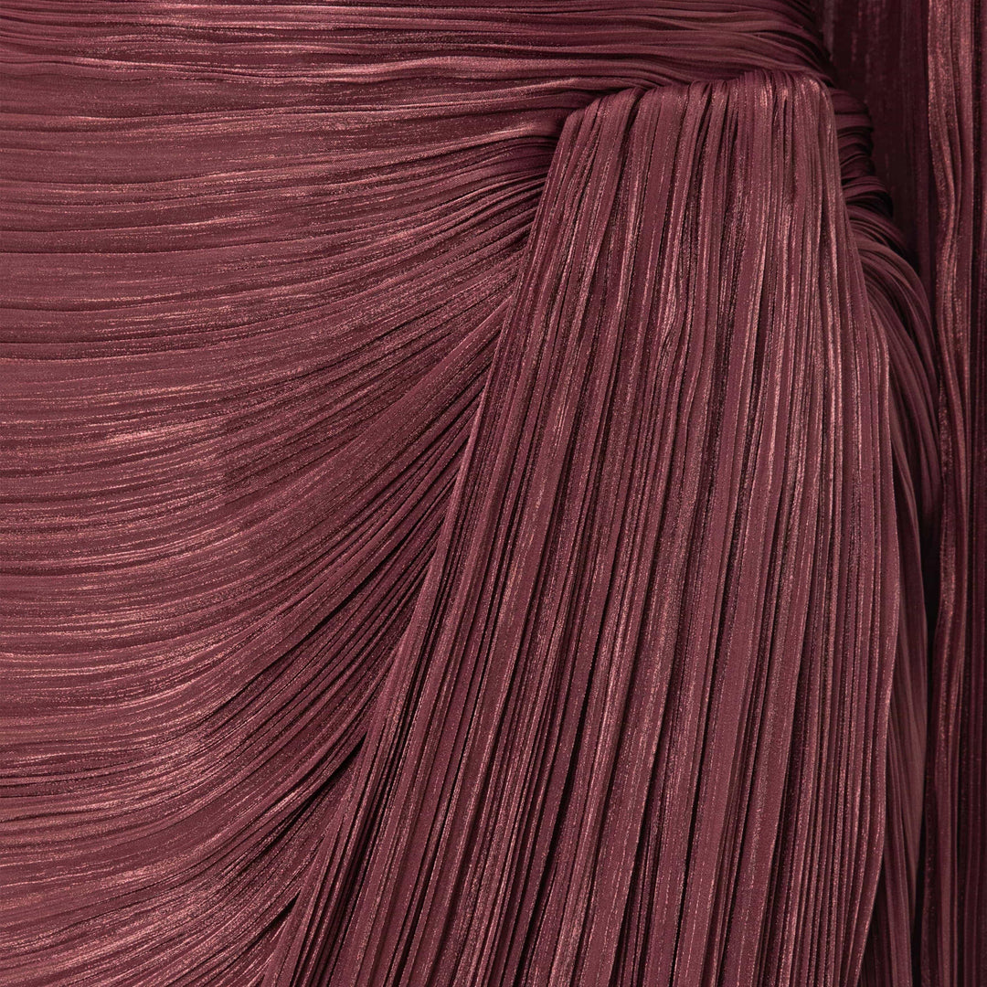 Strapless Pleated Silk Dress With Cape