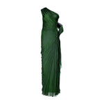 Load image into Gallery viewer, Hand-pleated two tone draped chiffon gown with cape
