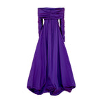 Load image into Gallery viewer, Off shoulder - long sleeve ruched Taffeta gown with detachable train
