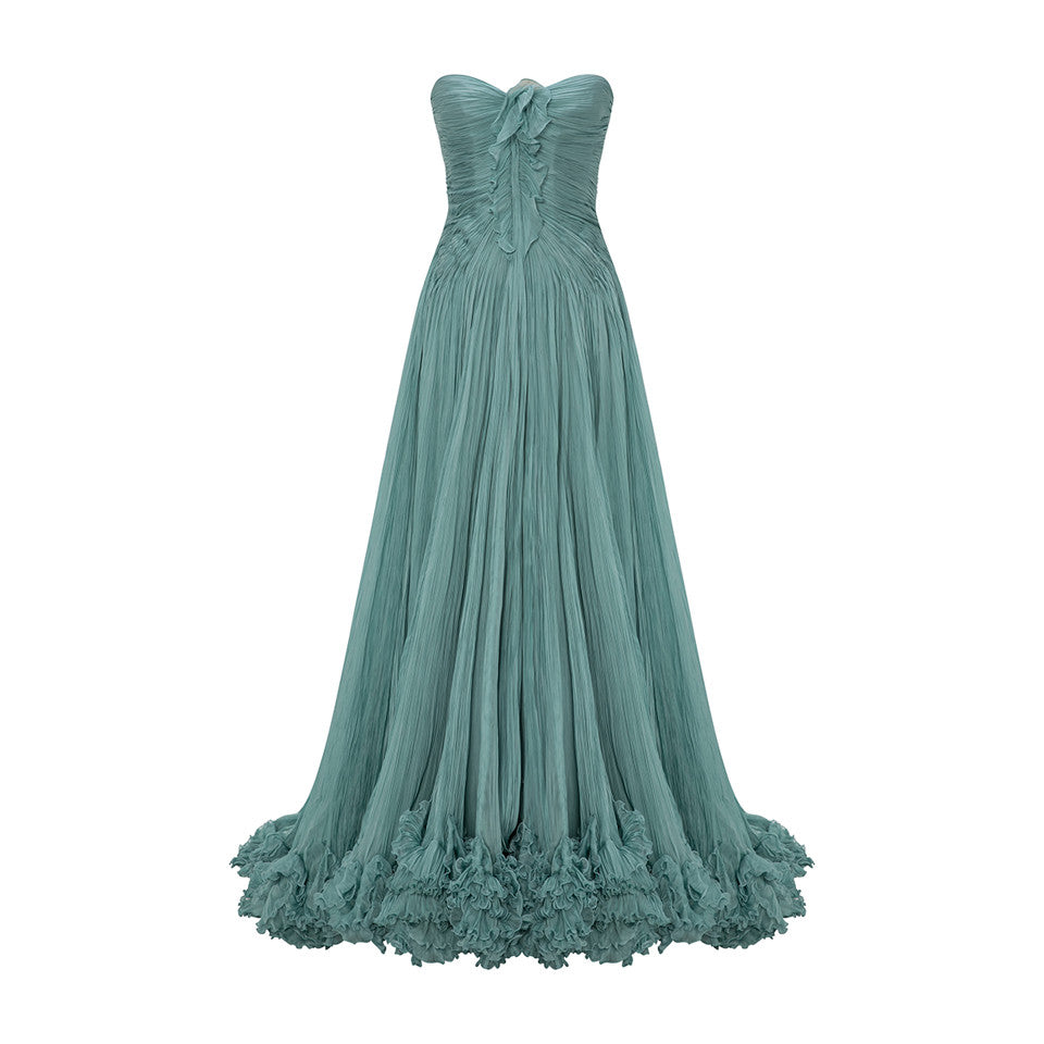 STRAPLESS SILK CHIFFON WITH EMBROIDERED DETAIL BUST