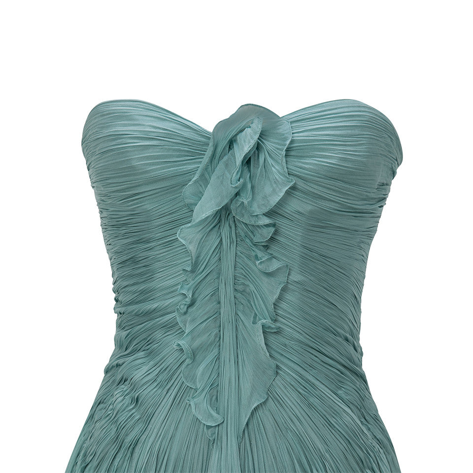 STRAPLESS SILK CHIFFON WITH EMBROIDERED DETAIL BUST