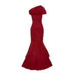 Load image into Gallery viewer, OFF SHOULDER FISHCUT PLEATED TAFFETA DRESS
