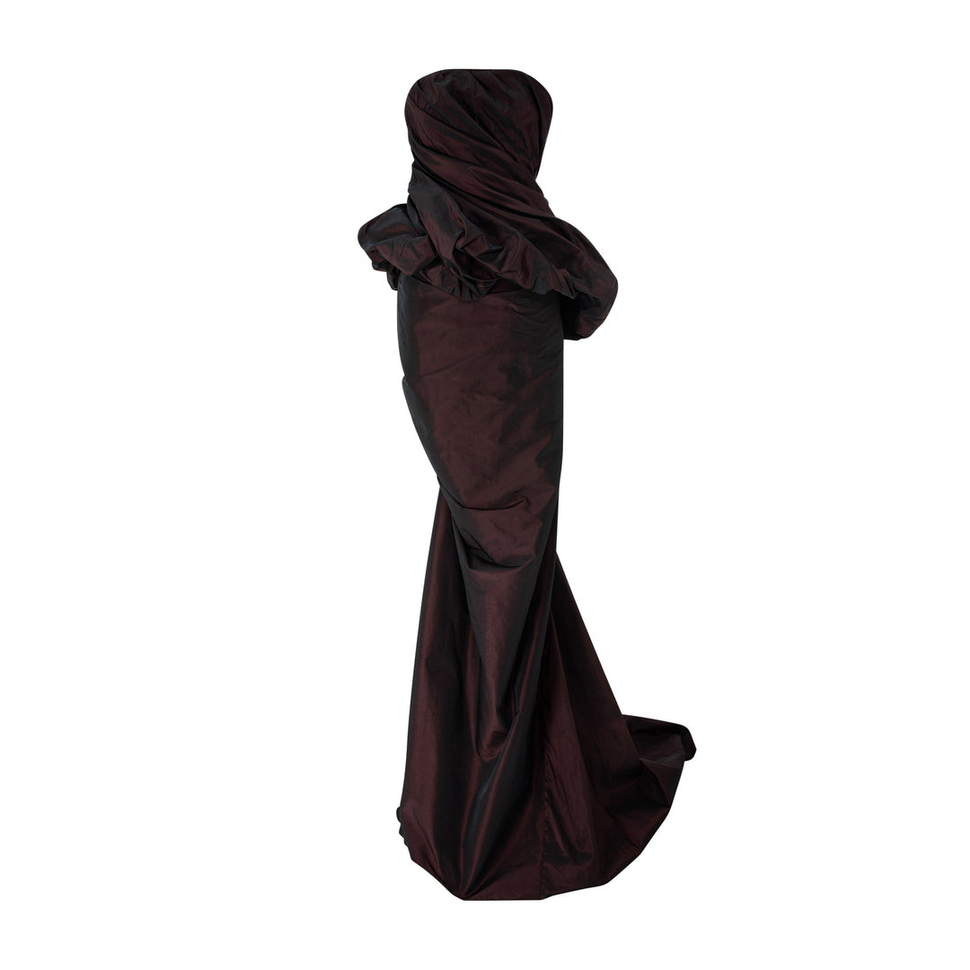 Strapless Draped Corseted Taffeta Dress
