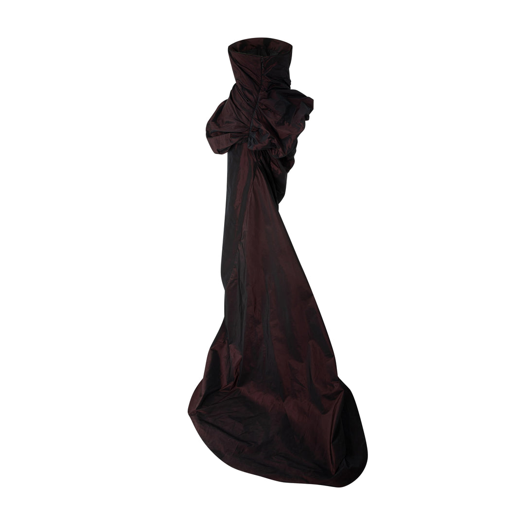 Strapless Draped Corseted Taffeta Dress