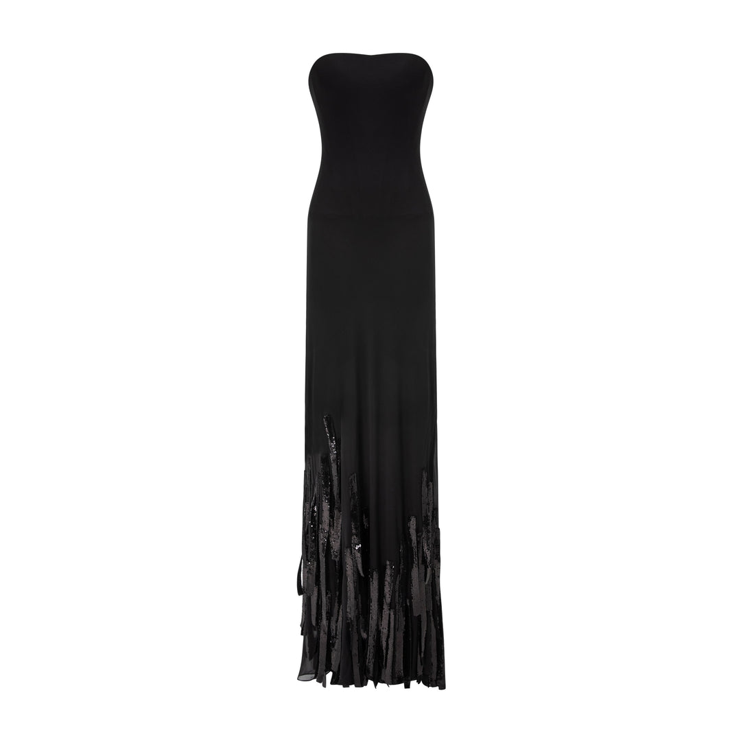 Strapless Chiffon Dress With Embroidered Sequins