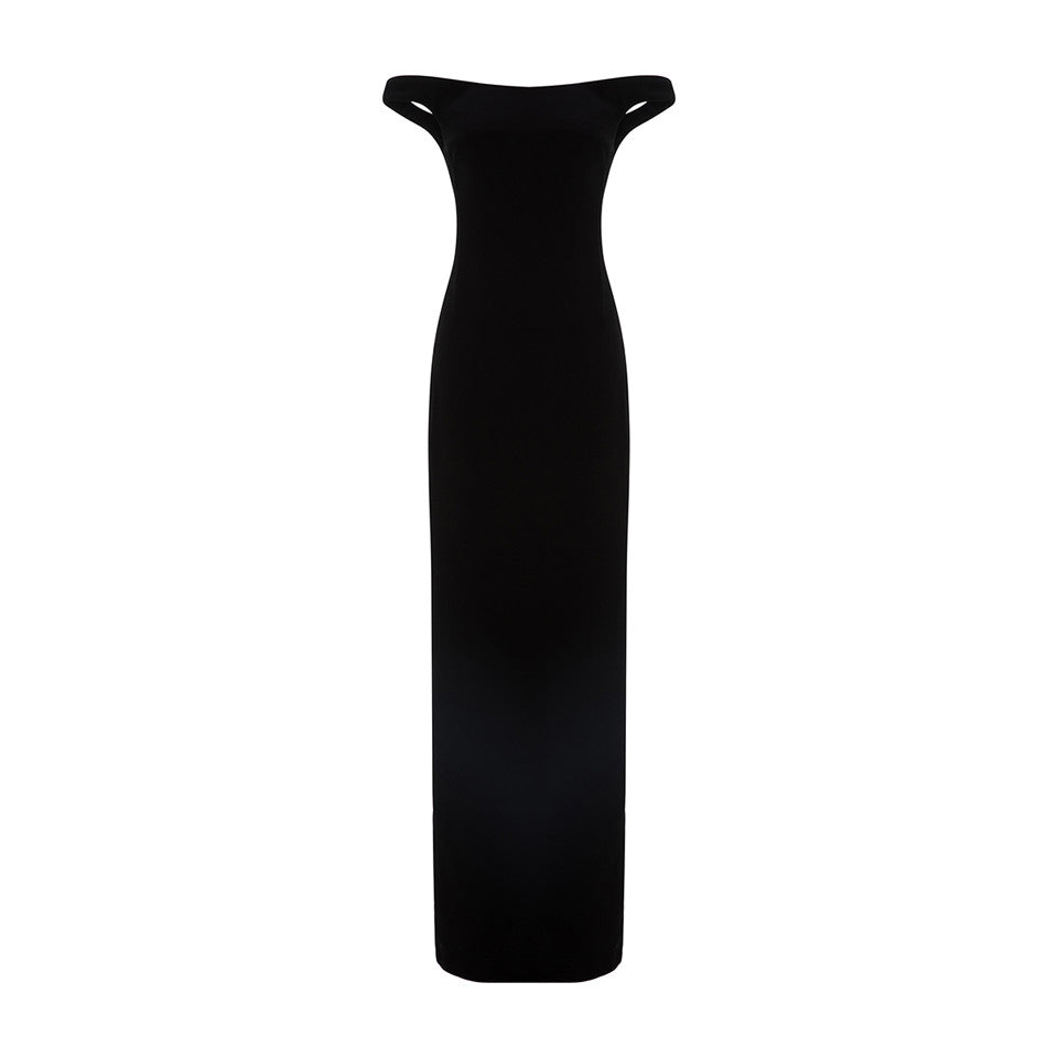 OFF SHOULDER CREPE DRESS WITH CORSET INSIDE