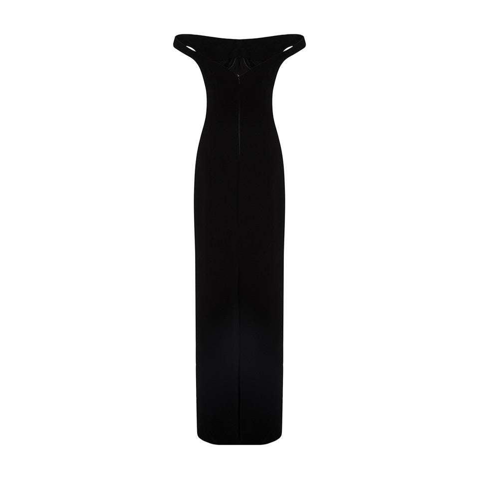 OFF SHOULDER CREPE DRESS WITH CORSET INSIDE