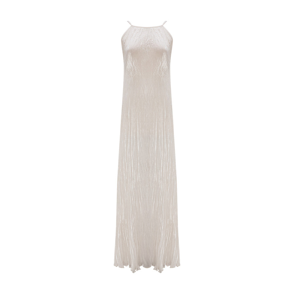 PLEATED SILK ROSEYA STRAIGHT CUT DRESS