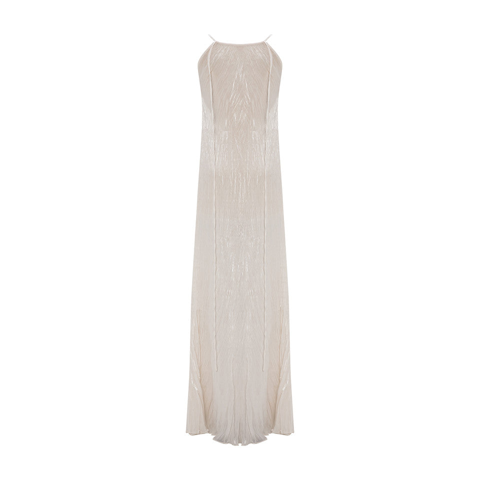 PLEATED SILK ROSEYA STRAIGHT CUT DRESS