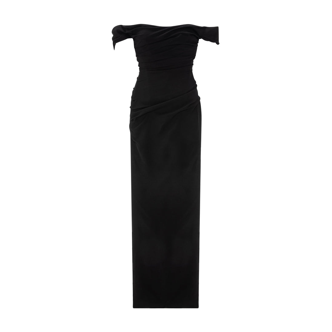Off-Shoulder Draped Crepe Dress