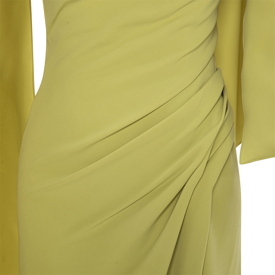 ASYMMETRCAL CREPE DRAPED DRESS WITH SLIT
