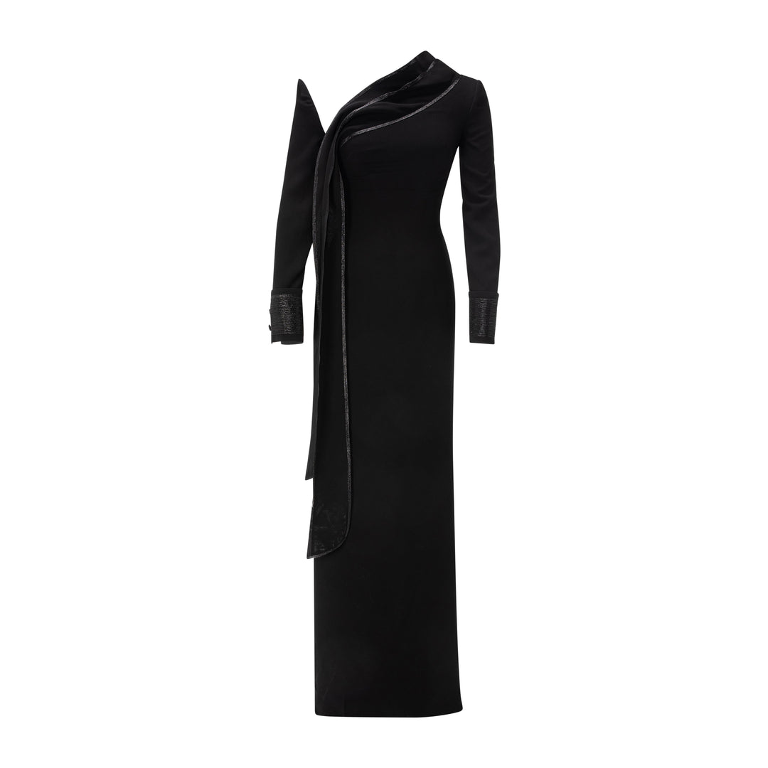 Straight Cut Crepe Dress With Embroidery