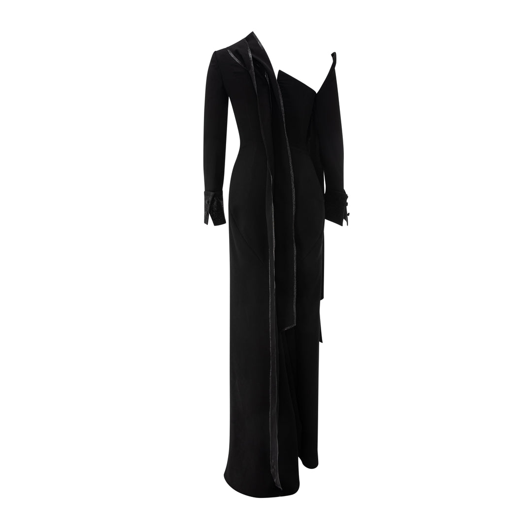 Straight Cut Crepe Dress With Embroidery
