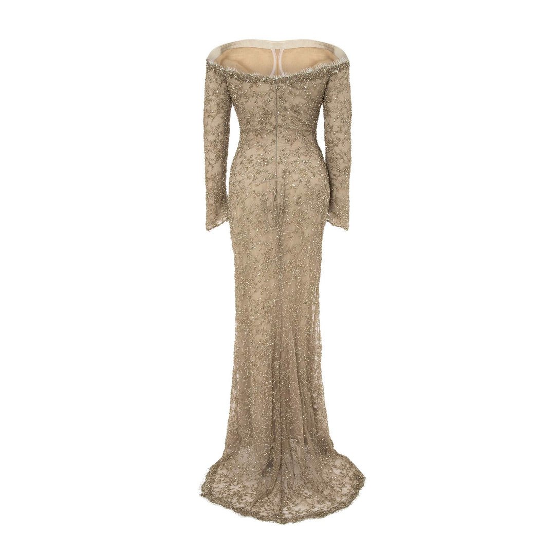 Off-Shoulder Embroidered Lace Dress