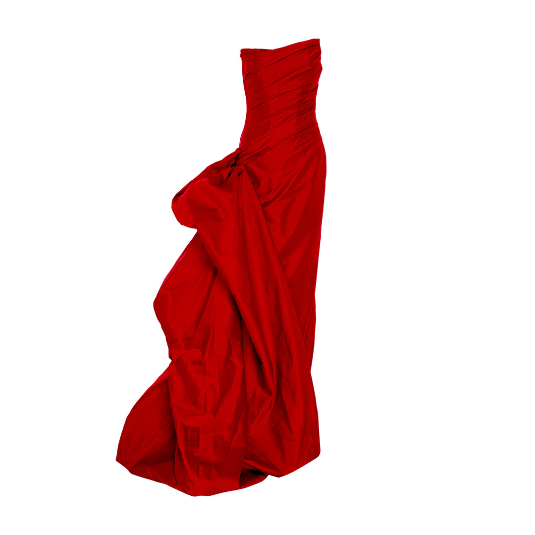 Strapless draped taffeta gown with side tail MARMAR HALIM FASHION DESIGN LLC Strapless draped taffeta gown with side tail MARMAR HALIM FASHION DESIGN LLC