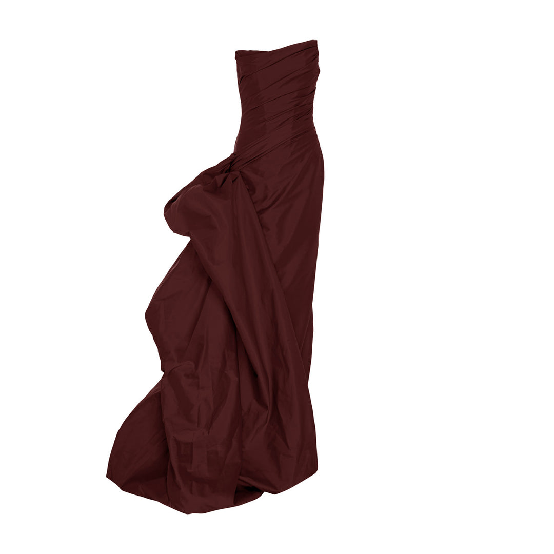 Strapless draped taffeta gown with side tail MARMAR HALIM FASHION DESIGN LLC Strapless draped taffeta gown with side tail MARMAR HALIM FASHION DESIGN LLC