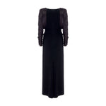 Load image into Gallery viewer, Long crepe dress with hand pleated Satin-like sleeves with button detail
