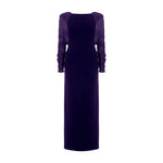 Load image into Gallery viewer, Long crepe dress with hand pleated Satin-like sleeves with button detail
