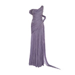 Load image into Gallery viewer, One shoulder hand pleated draped chiffon with slit and cape
