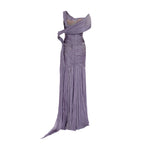 Load image into Gallery viewer, One shoulder hand pleated draped chiffon with slit and cape
