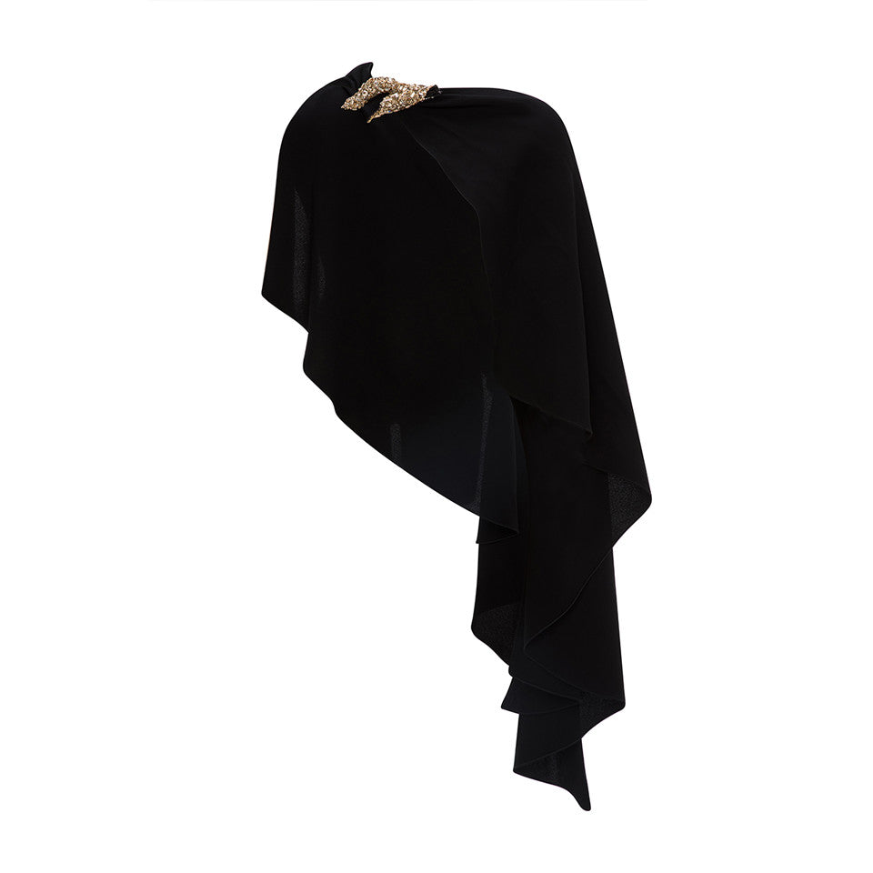 CREPE CAPE WITH EMBROIDERED BROCHE