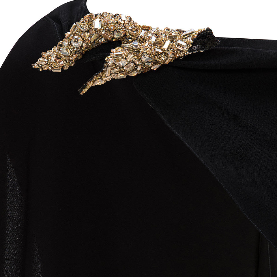 CREPE CAPE WITH EMBROIDERED BROCHE