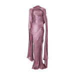 Load image into Gallery viewer, Strapless hand-pleated Satin-like draped dress with slit and cape
