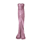 Load image into Gallery viewer, Strapless hand-pleated Satin-like draped dress with slit and cape
