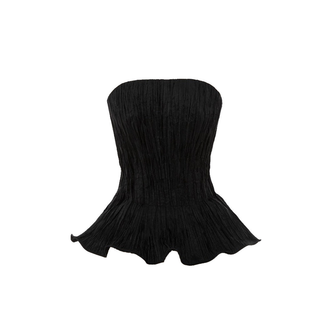 Strapless Taffeta Pleated With Wiring Outline Top